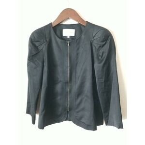Alba Conde Black Satin Viscos Full Zipper Jacket Size 40 Womens